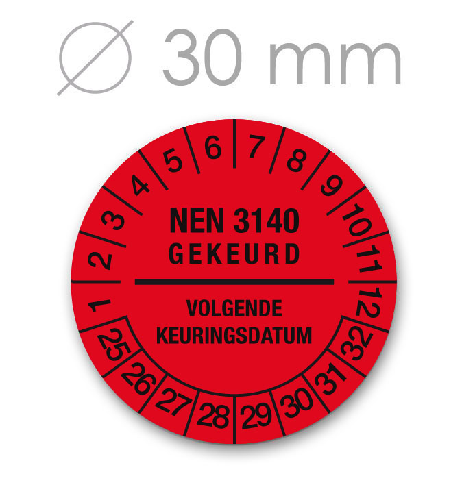 Keuringssticker 30 mm ROOD